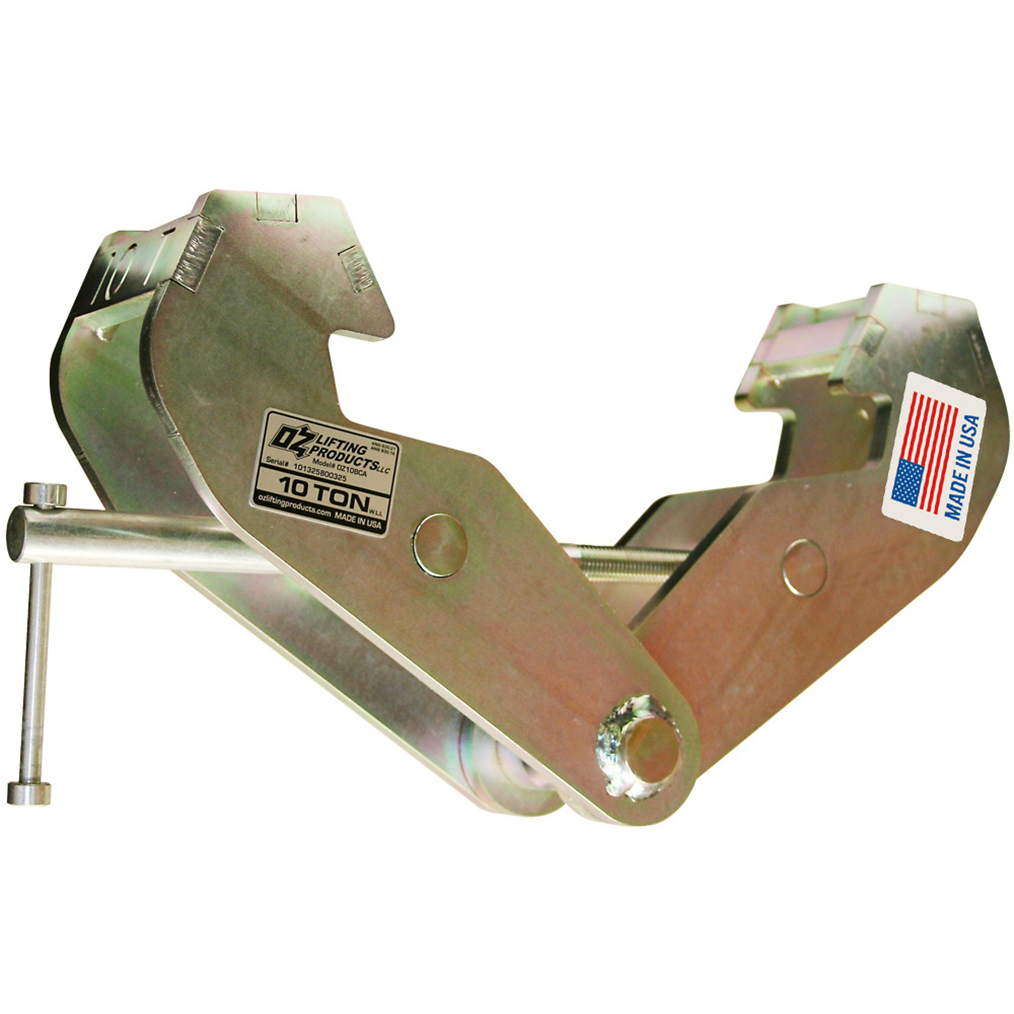OZ Lifting Products Fully-Welded T-Beam Clamp, 10-Ton Capacity, 3.5-13in. Flange Width, Model# OZ10BCA
